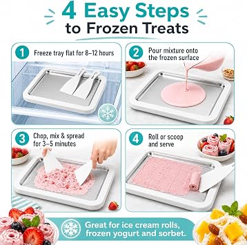 Instant Rolled Ice Cream Maker Kit No Electricity Needed, 2026 NEW Food-Grade Freeze Plate with 2 Scrapers, DIY Homemade Ice Cream/Sorbet/Frozen Yogurt, Fun Family Activity Gift