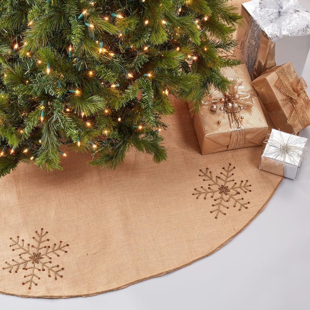 Fennco Styles Jeweled Snowflake Burlap Design Holiday Décor Natural Christmas Stocking 13" W x 19" L. 1-Piece