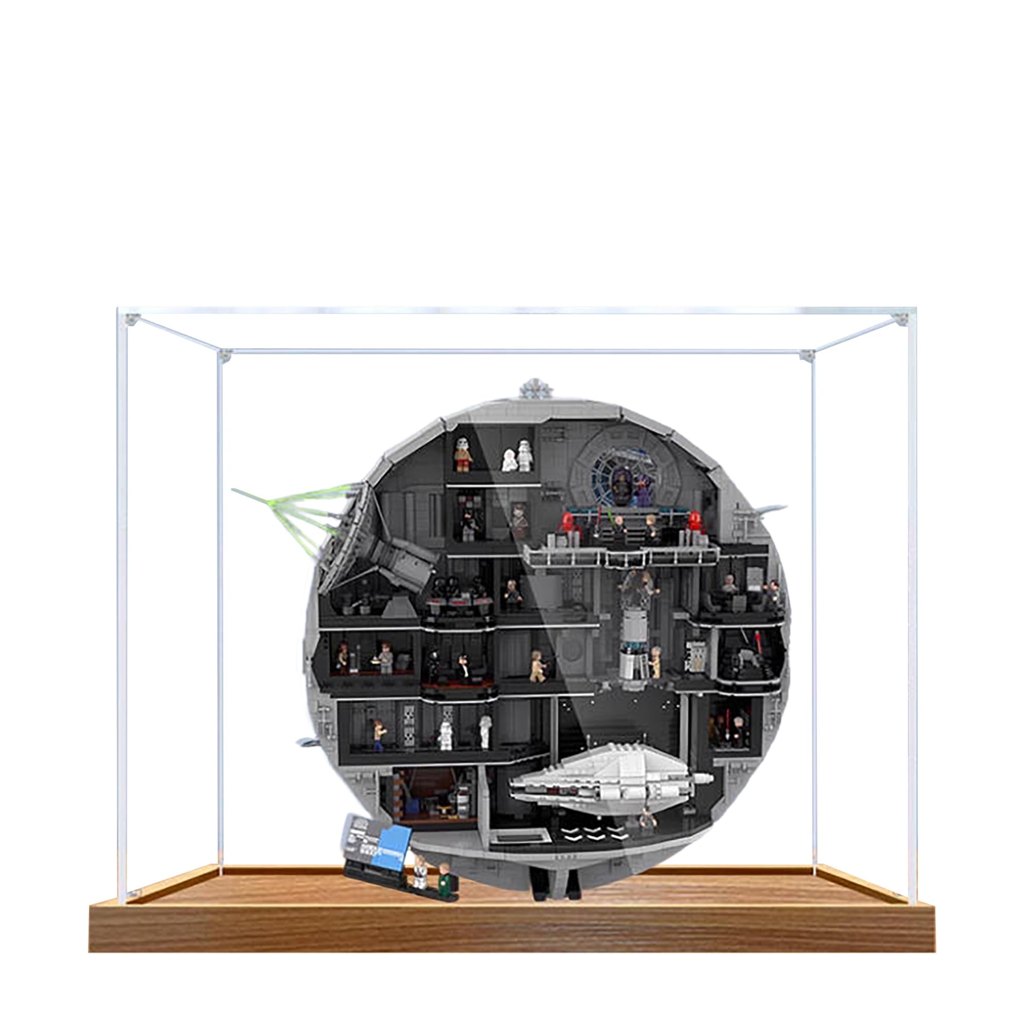 Acrylic Display Case for Lego 75419 UCS Death Star Model, 3mm Dustproof Display Box, Display Case Compatible with Lego 75419 (Model Not Included) (Wooden Base 3MM)