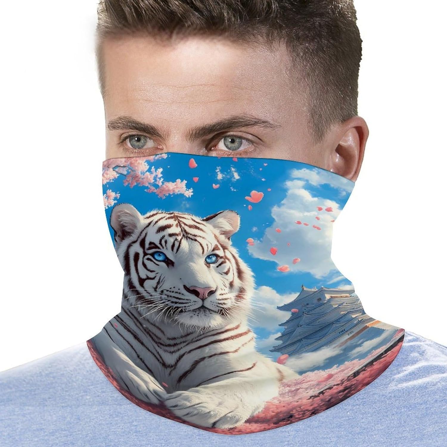 Tiger Cherryflower Face Cover Neck Gaiters for Men Women Sun Protection Mask Scarf Hiking Bandana