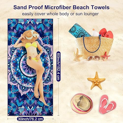 Miniatura 3 de Toallas de playa de microfibra de secado rápido a prueba de arena súper suaves manta compacta de gran tamaño 30 x 60 pulgadas toalla ligera sin