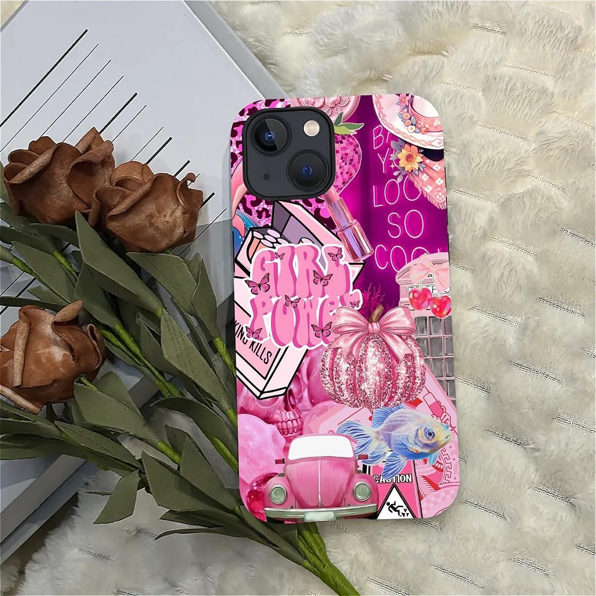 Case Compatible with iPhone 15,Pink Decorations-Dolphin Car Hybrid 2-Layer Hard Shell+Silicone Double Protective Scratch-Resistant Shockproof Case for iPhone 15 - Image 5