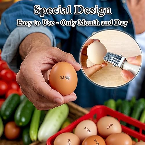 Miniatura 7 de Huevo Fechado Kit de sellos con 2 Sellos de goma y negro & Tinta roja, Juego de marcado de huevos frescos de granja para huevos de pollo pato, pavo,