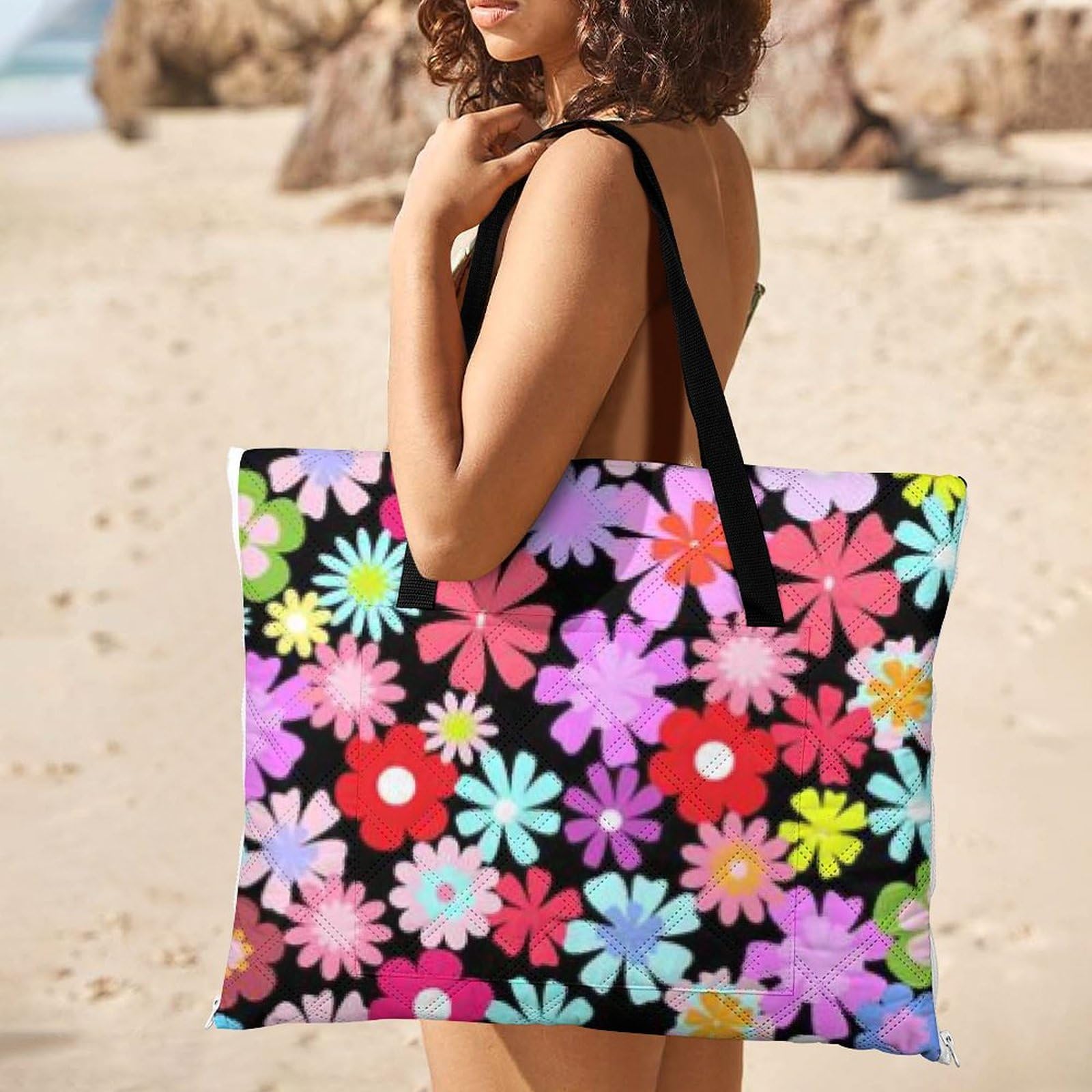 3D Impression Motif De Fleurs Couverture Pique Nique Tapis De Plage Anti Sable Matelas De Plage Tapis Picnic pour Le Voyage, Le Camping, Les Vacances, Etc 200x200cm