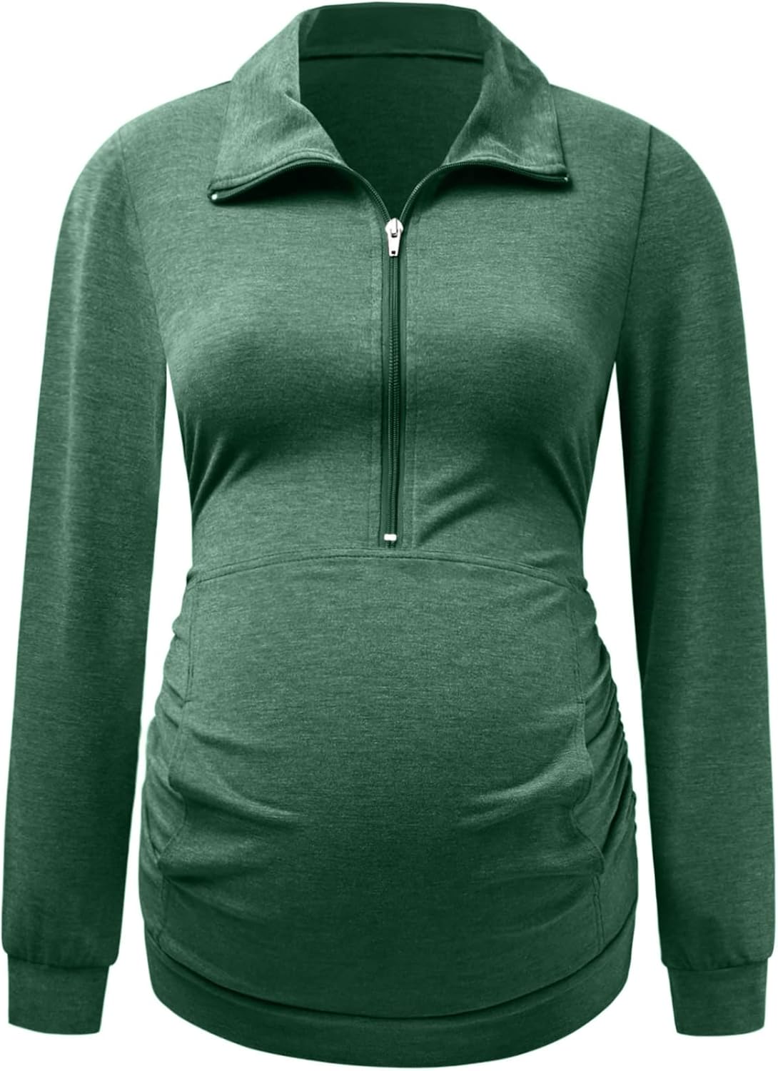 DEBELLY Maternity Shirt with Pocket Women's Lapel Top Casual Pregnancy Long Sleeve Zipper Hoodie - Image 2