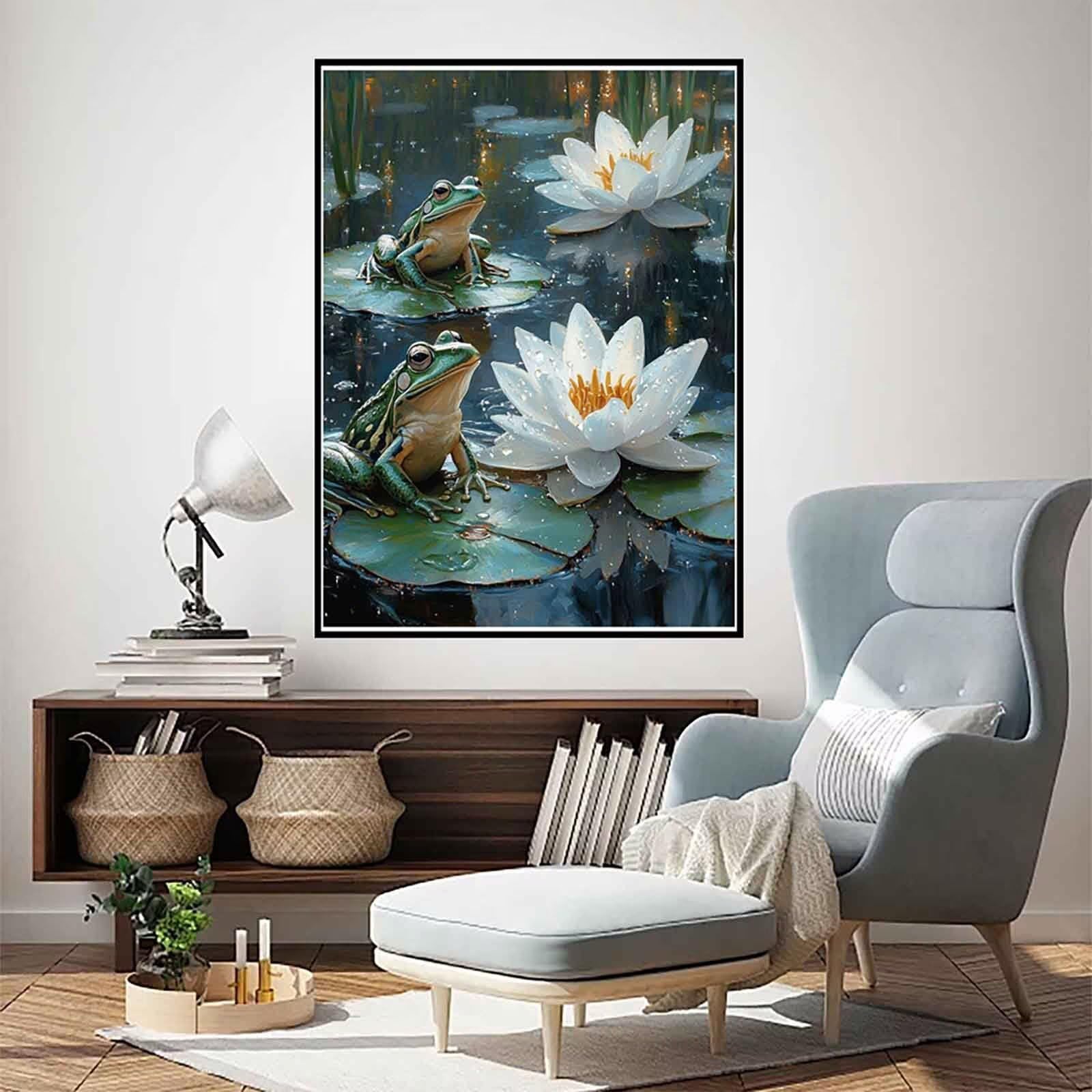 Diamentowy obraz żaba, diamentowy obraz lotosowy diamentowy obraz dla dorosłych duży rozmiar 80 x 110 cm, haft diamentowy ścieg krzyżykowy kreatywne hobby dorośli do dekoracji domu, prezent-bby260516