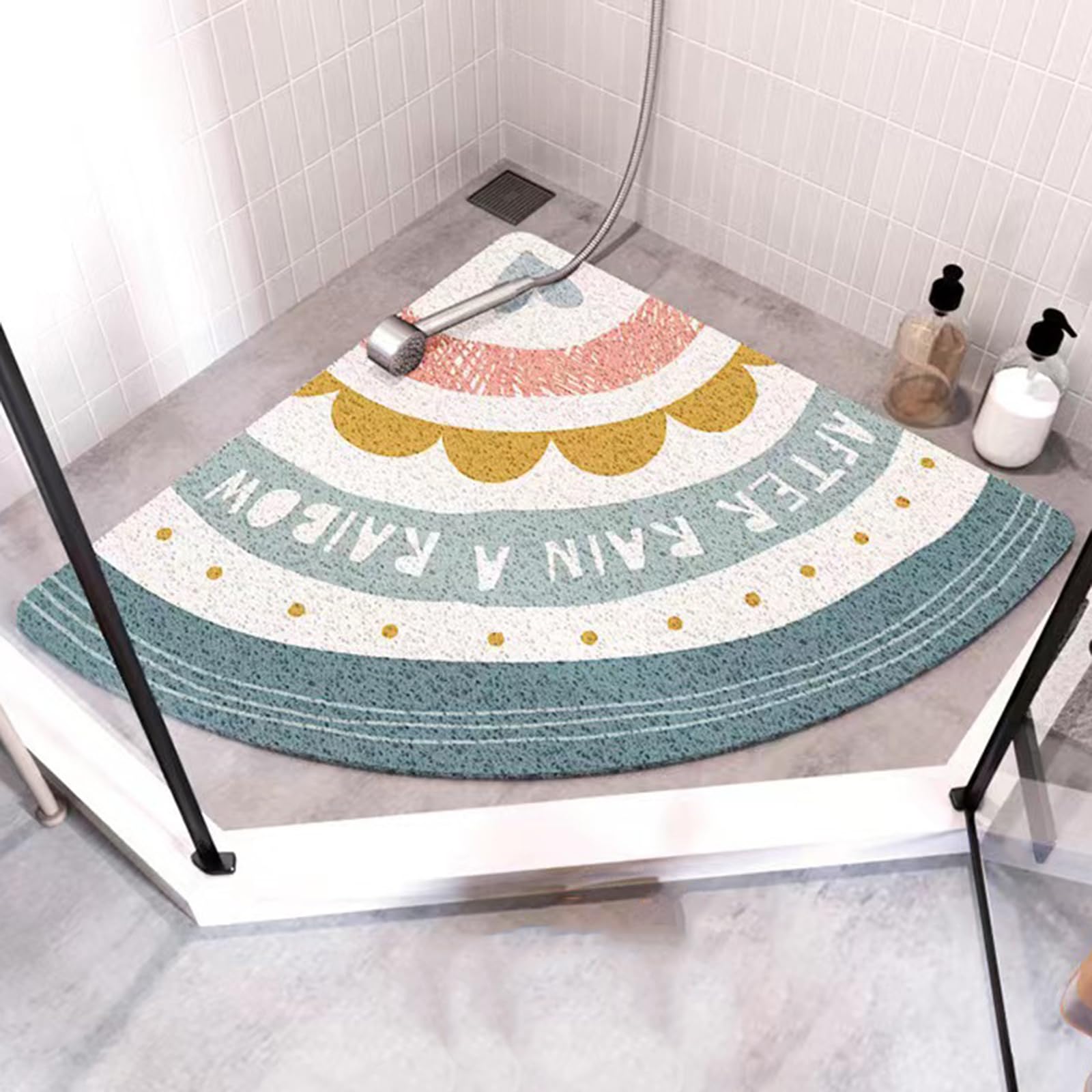 Wansiman Quadrant Shape Shower Mats,Anti-Slip Quadrant Bath Mat,Rubber Corner Shower Mat,Rubber Bath Mat For Corner Shower,Washable,Non-Slip Bottom,Triangular,Quick Dry,For Shower,Bathroom,Toilet