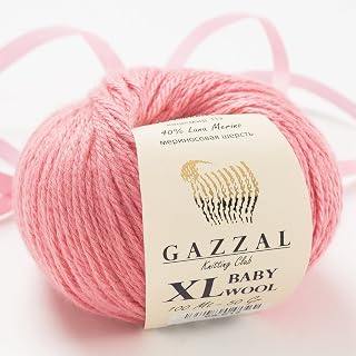 3 Pack (Ball) Gazzal Baby Wool XL Total 5.28 Oz / 328 Yrds, Each Ball 1.76 Oz (50g) / 109 Yrds (100m) Super Soft, Medium-Worsted Yarn, 40% Lana Merino 20% Cashmere Type Polyamide, Pink - 828