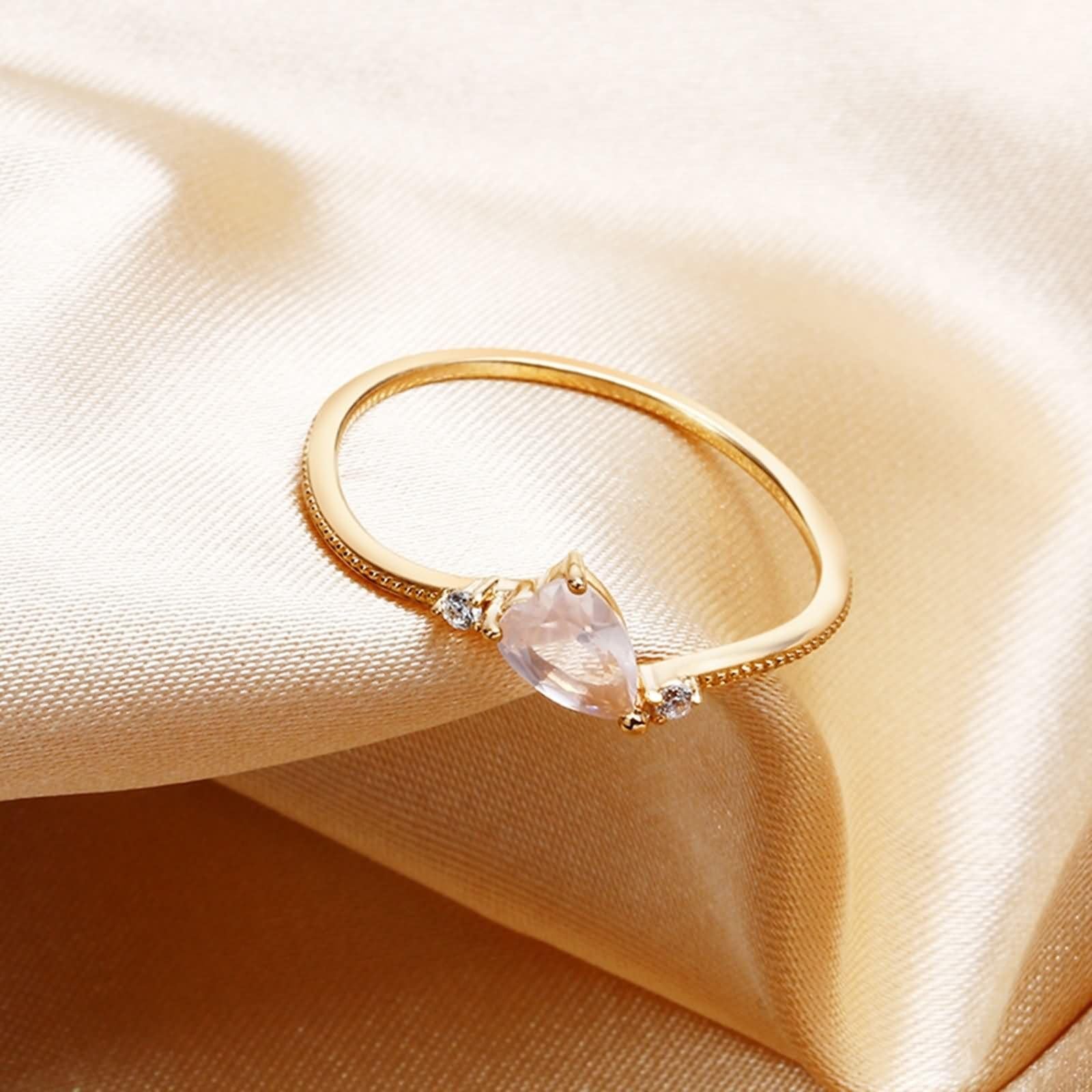 Beydodo Anillos de Boda Oro Rosa de 9 14 18 Kilates para Mujer con Corazón con Cristal y Moissanita, Anillos de Compromiso para Mujer Oro Rosa