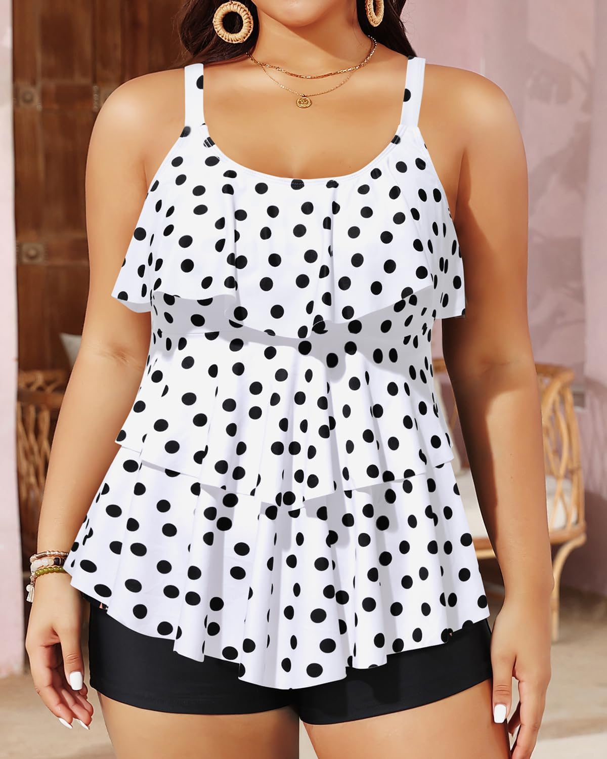 Yonique Women's Plus Size Tankini Swimsuits with Shorts Two Piece Bathing Suits Ruffle Swimsuits Tummy Control Swimwear - Image 5