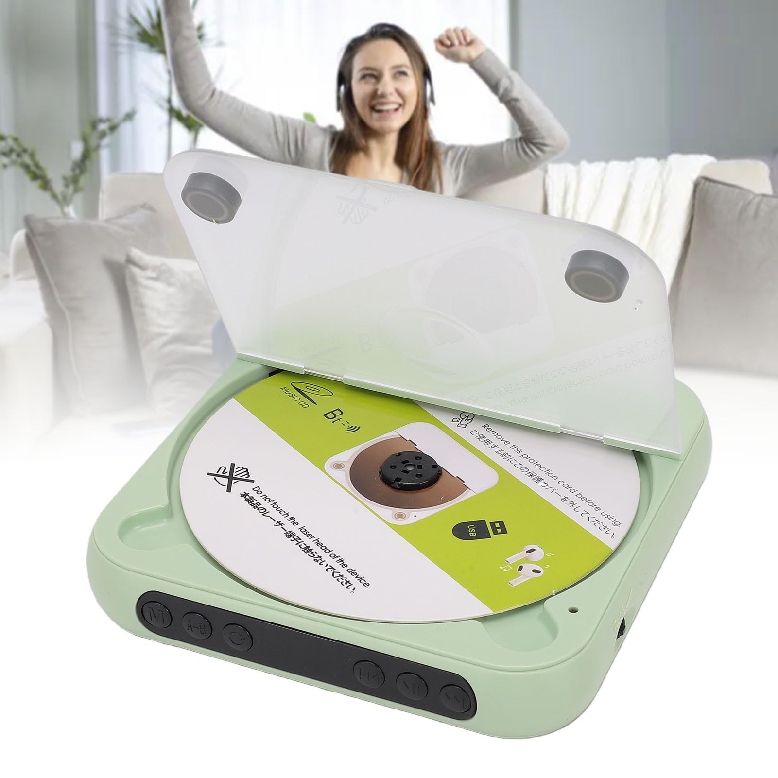 Bewinner Lettore CD Portatile con Trasmettitore Bluetooth 5.3, Doppi Altoparlanti Stereo, Display LCD, Batteria Ricaricabile da 2000 MAh, Riproduzione USB MP3, Cuffie Incluse per Casa,