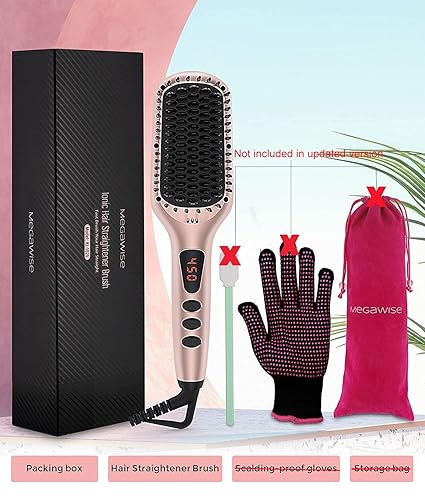 Miniatura 5 de MEGAWISE - Cepillo de cerámica actualizado 2025 para alisar el cabello, cepillo caliente de doble voltaje antiquemaduras, cable giratorio, apagado