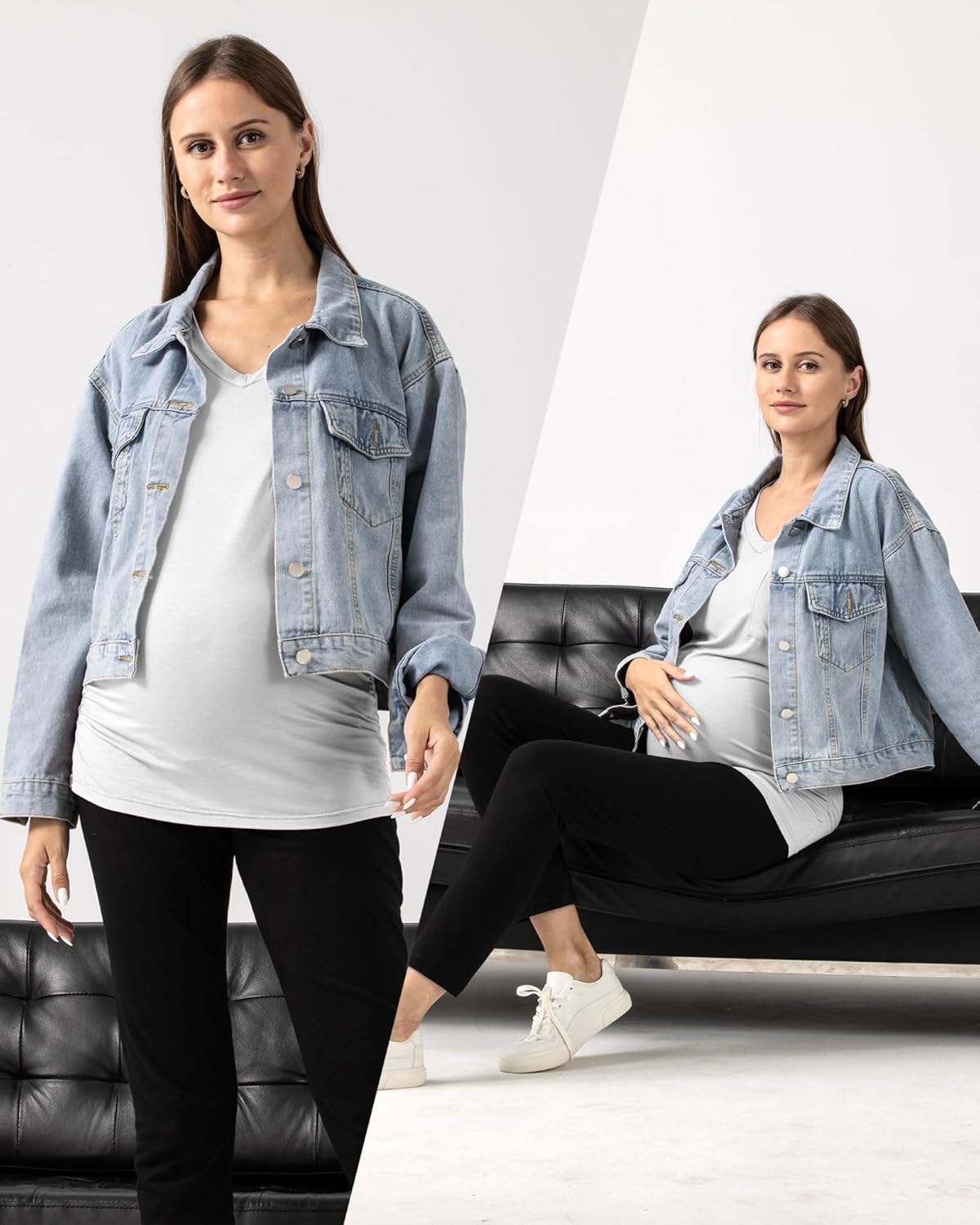 Rnxrbb Long Enough Maternity Shirts Short Sleeve Summer Pregnancy Tops& Tees Clothes V Neck Casual Outfits for Women 3 Pack - Image 2