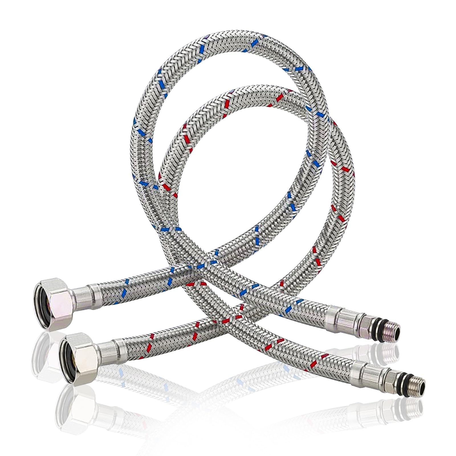 2 Pcs Flexible Tap Connector, 304 Stainless Steel Hose Pipe M12 x 1/2” BSP Flexi Pipe 40cm Flexible Braided Tap for Bathroom Kitchen Toilet Taps