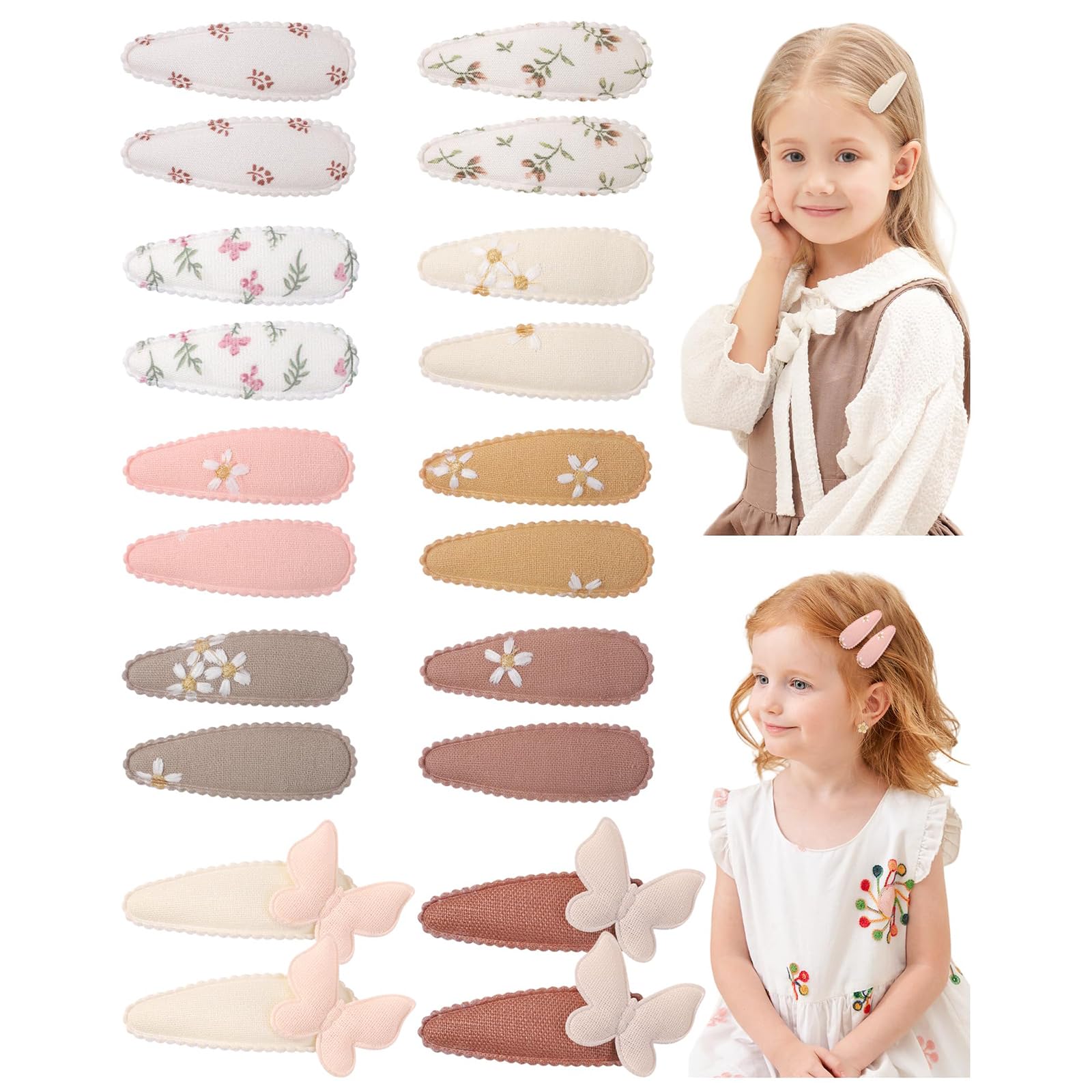 VelvetGlow 20Pcs Toddler Hair Clips Baby Girl Hair Bows Clips Floral Print Non Slip Wrapped Snap Hairpins Butterfly Clips for Hair Barrettes Hair Accessories for Baby Toddler Girls Kids