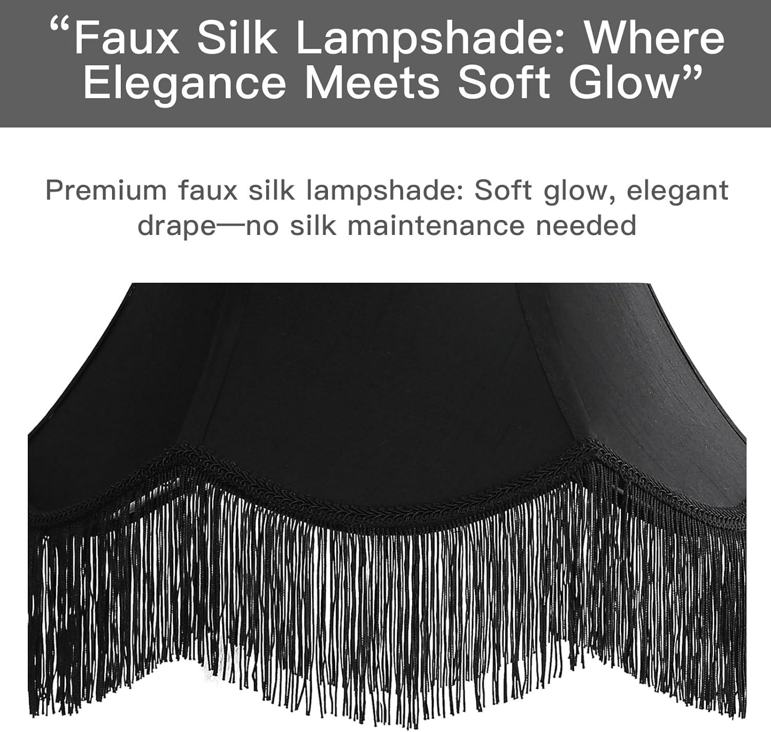 Black Silk Bell Lamp Shades Set of 2, Petal Edge with Blue Fringe, Victorian Scalloped Hand Crafted for Desk/Bedside/Table/Floor Lamps (6"x13"x10.6", Spider)