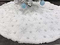 Vista 5 de Falda de árbol de Navidad blanca de 3 pies para árbol de Navidad, copos de nieve, lentejuelas y lentejuelas de 5 pies, 6 pies, 7 pies