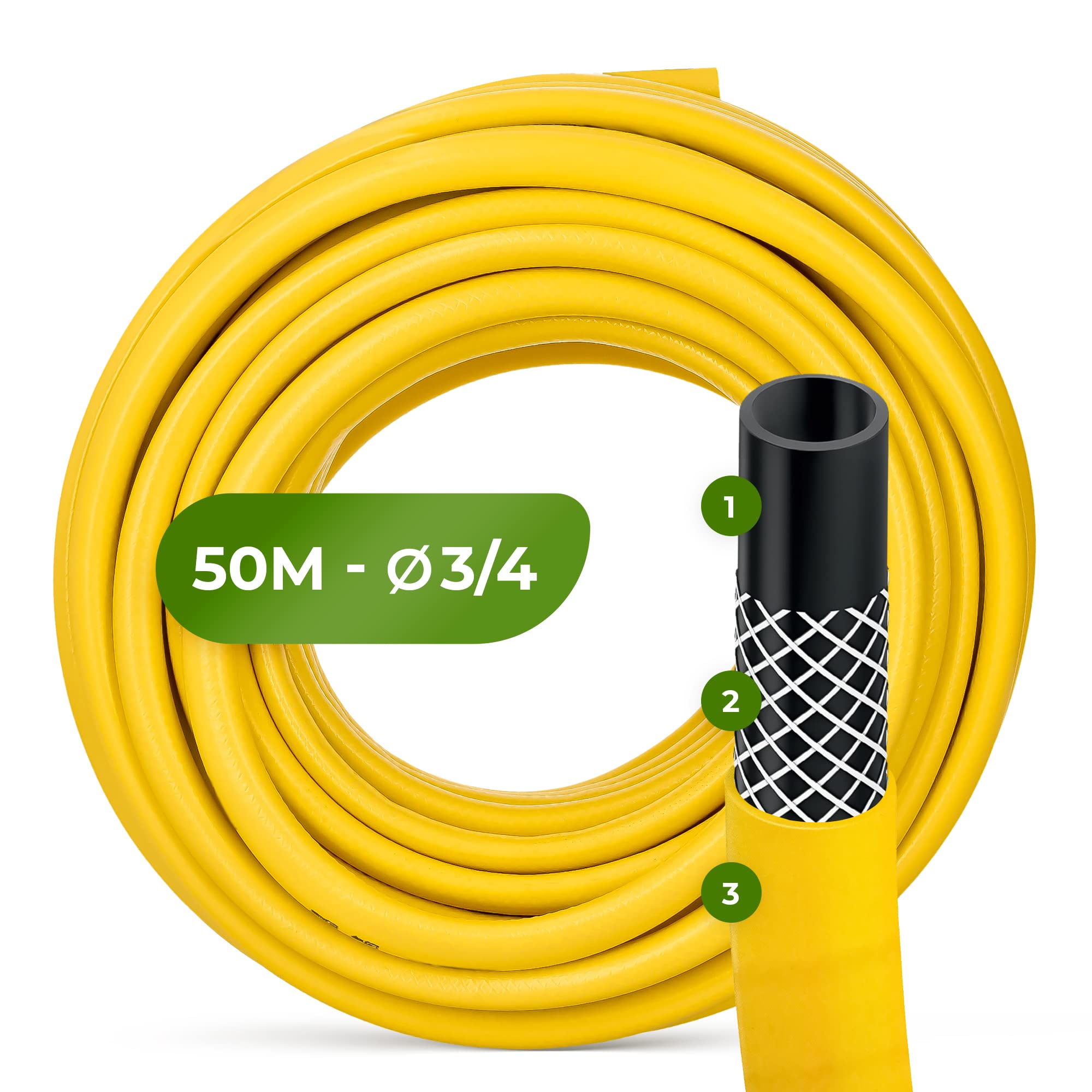 Manguera De Riego Amarilla De 6 Capas, 1/2 Pulgada X 25 Metros - Anti-torsión, Antialgas, Para Jardín Y Hidrolimpiadora