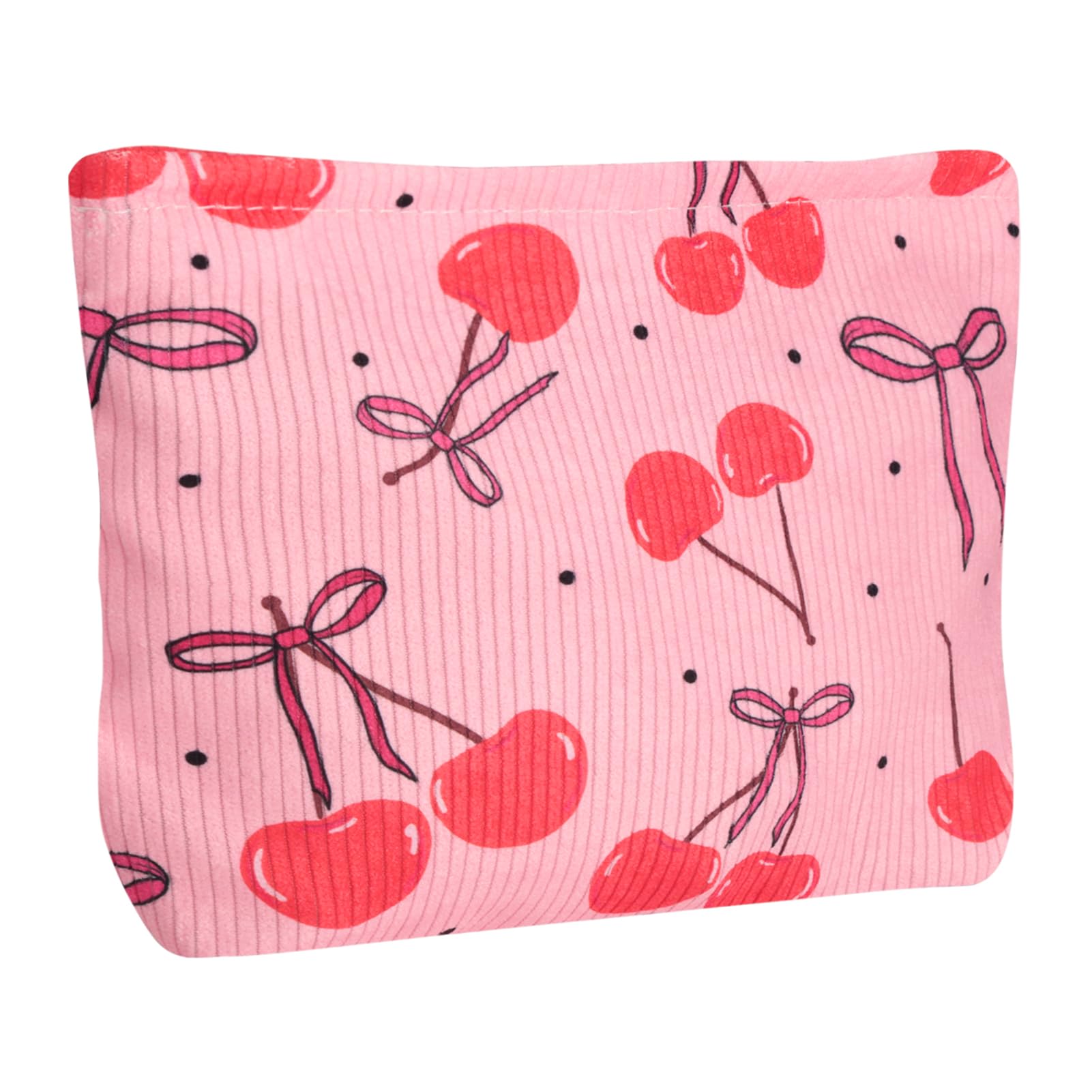 Ksriylm Cute Corduroy Cosmetic Bag for WomenCherry and Bow Canvas Toiletry Organizer Storage with Purse ZipperSmall Pink Multifunctional Travel Makeup BagAesthetic Travel Toiletry Bags