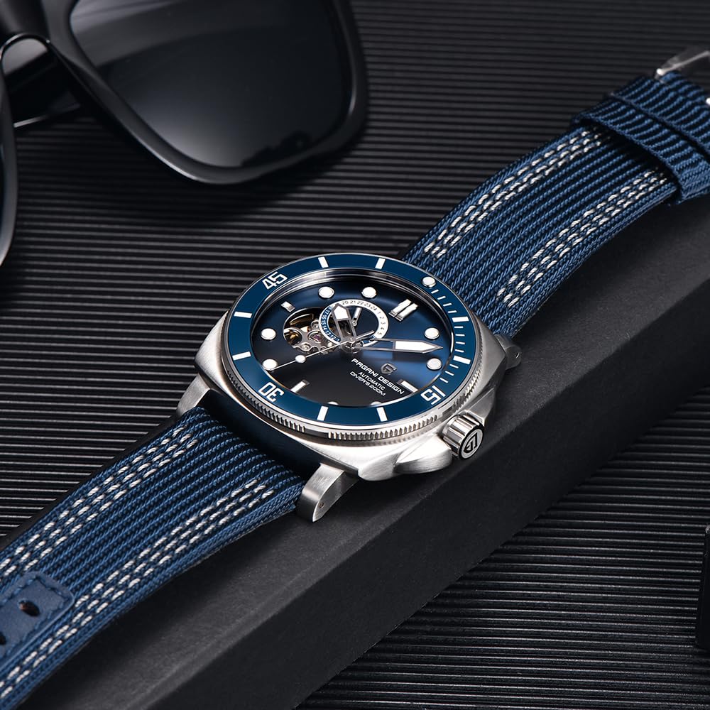 Pagani Design Uomo Orologio Automatico Tourbillon Scheletro Moda Orologi da Polso Analogici NH39 Movimento 200M Impermeabile Cinturino Nylon Luminoso