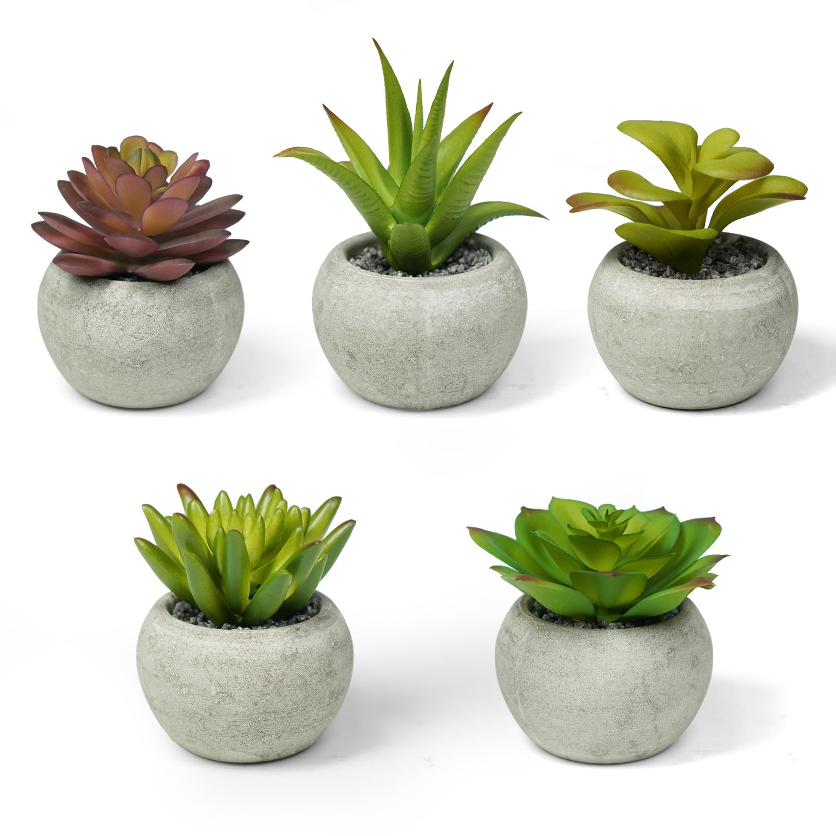 Ferrisland Small Artificial Succulent Fake: 5 Pcs Mini Faux Plants Potted Decor - Cute Plant Room Decorations Indoor for Home Table Shelf Cabinet or Office Desk Aesthetic