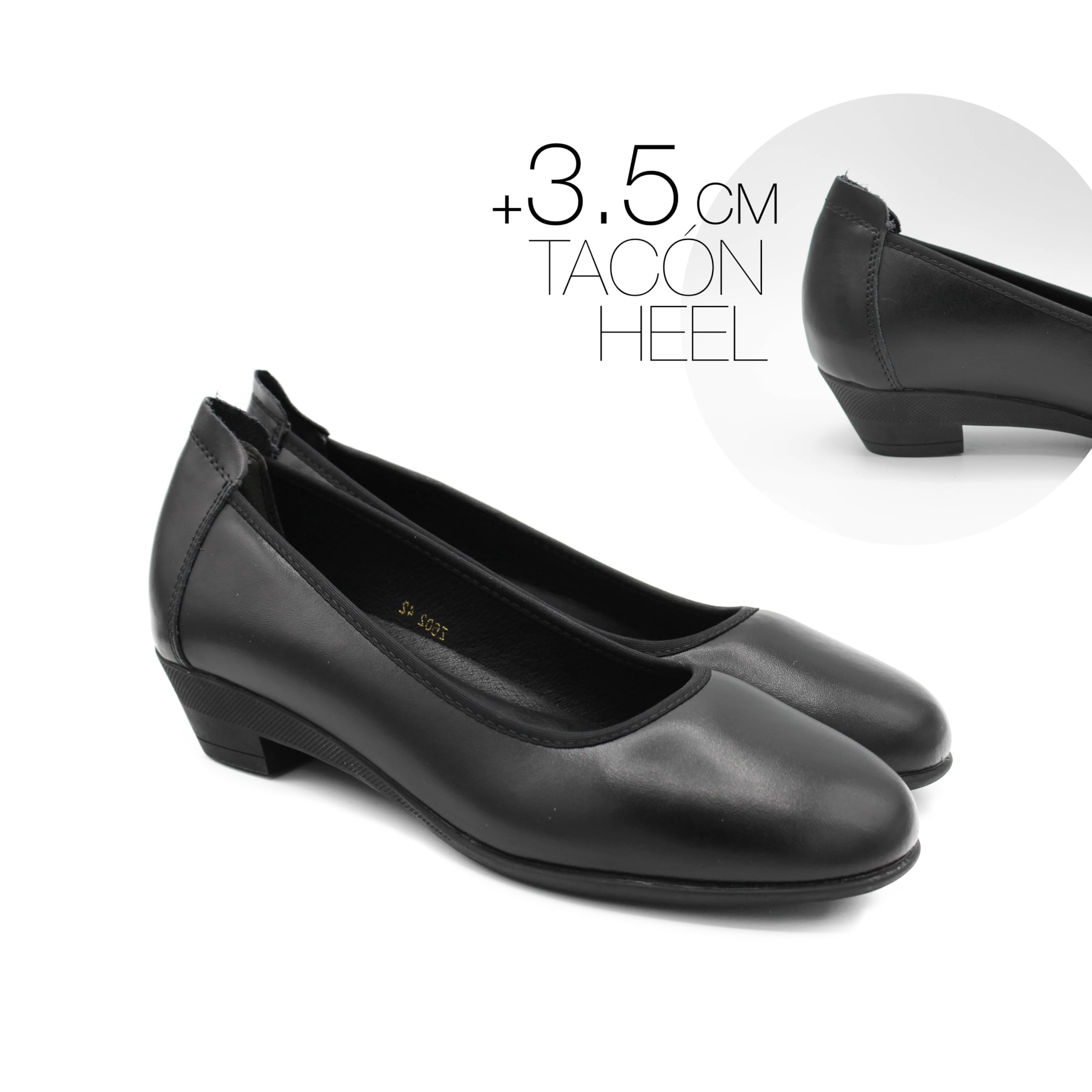 Zerimar Wygodne skórzane baleriny damskie - eleganckie lekkie buty do codziennego użytku biurowego - obcas 3,5 cm