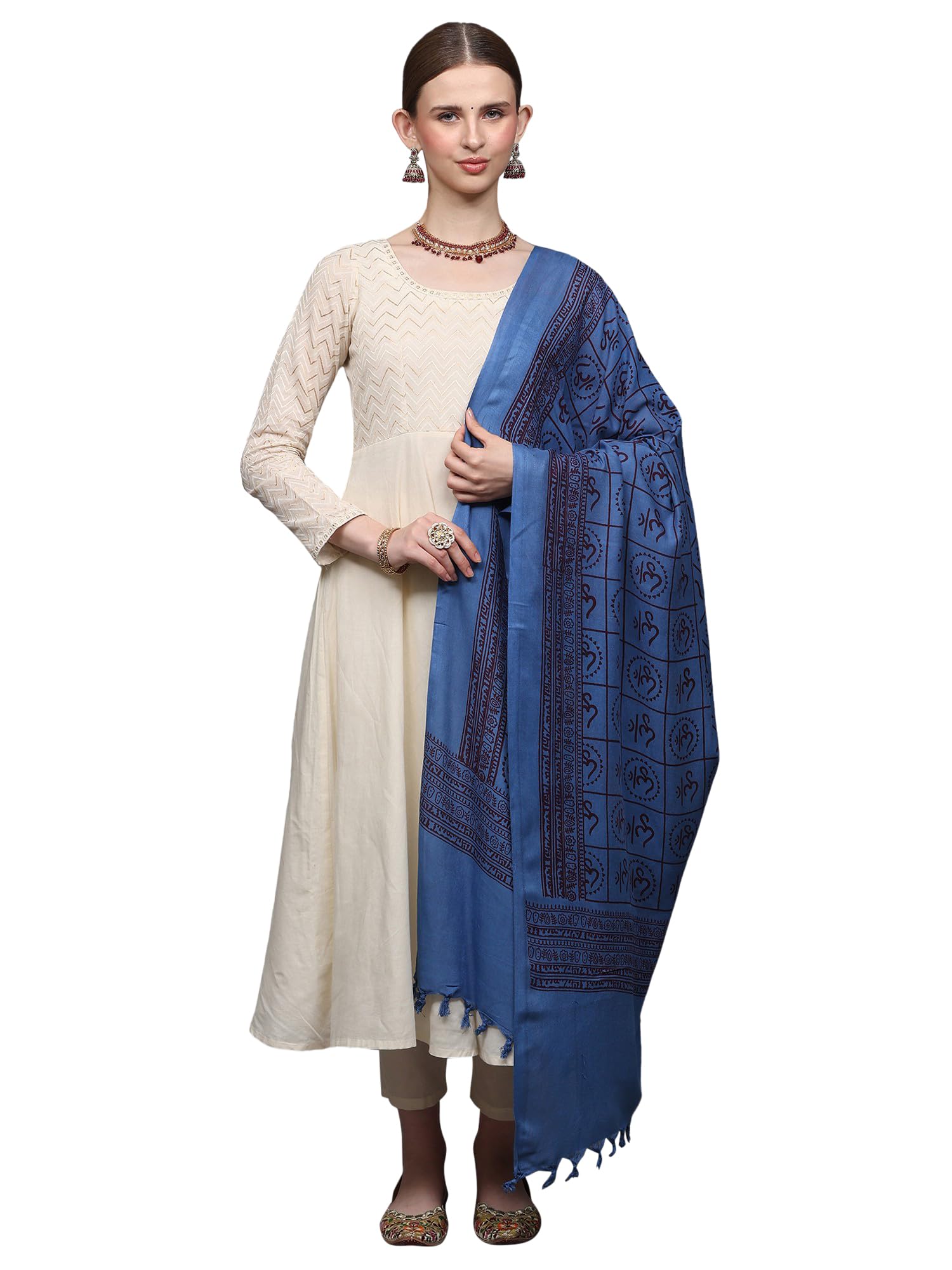 Exotic India Blue Hindu Prayer Shawl with Printed Om - Blue