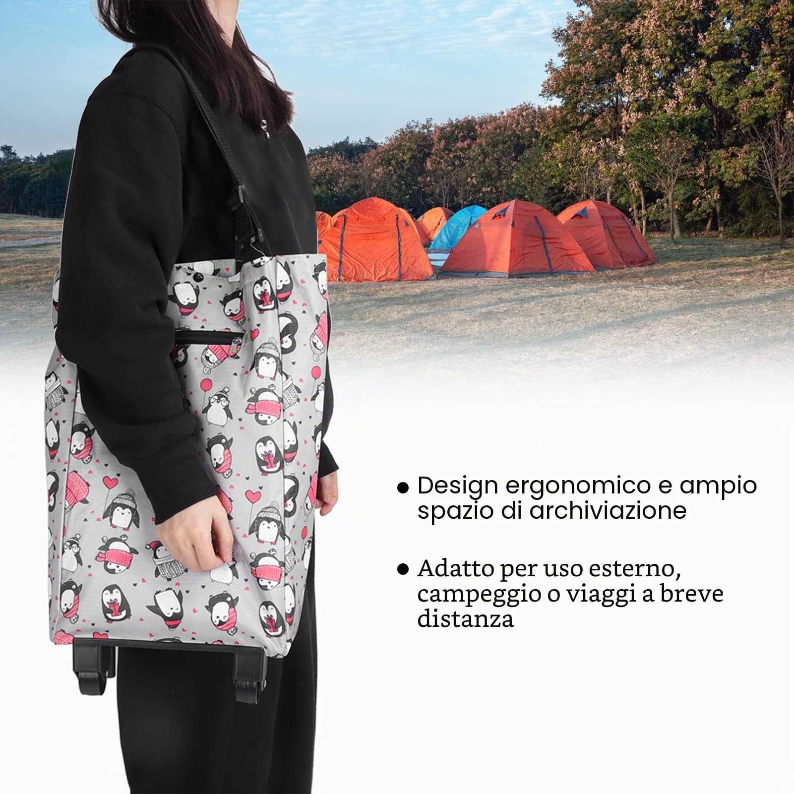 Borsa per la Spesa Pieghevole con Ruote,Borsa Pieghevole Trolley per la casa, Borsa per la Spesa per Anziani, Negozio di Alimentari, Carrello della Spesa Pieghevole