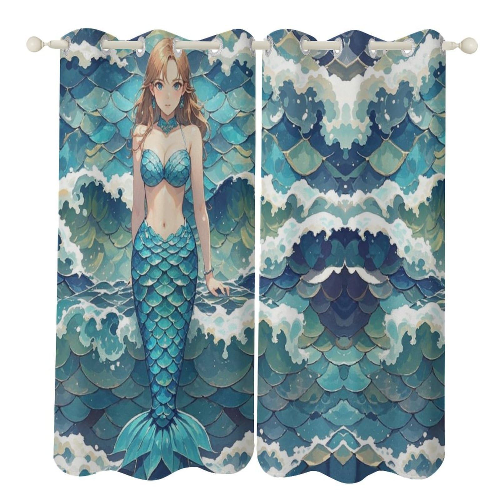 Rideaux occultants haut de gamme vagues bleues isolation thermique salon 132 x 213 cm