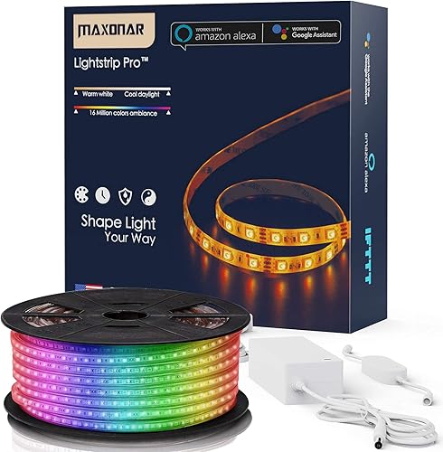 Tira de luces LED compatible con Alexa Maxonar Wifi LED Kit de tira de luz con RGB Multicolor impermeable IP65 inalámbricA teléfono inteligente