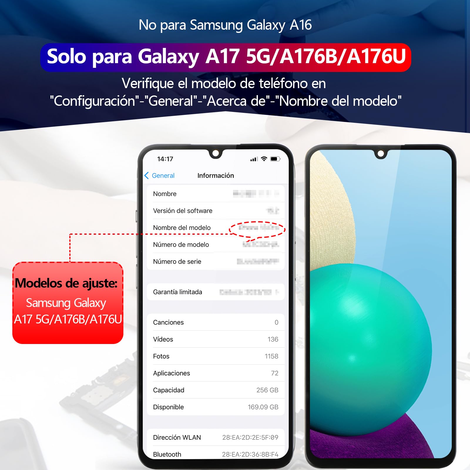 RongZy Pantalla para Samsung Galaxy A17 5G Táctil LCD para Samsung A17 5G/A176B/A176U de Repuesto Ensamblaje Digitalizador Reemplazo con Herramientas de Reparación (Negro, con Marco)