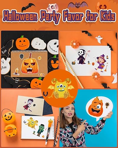 Miniatura 3 de 24 hojas de calcomanías de Halloween para niños, crea tus propios personajes de Halloween, mezcla y combina diseños de cuerpo completo de calabaza,