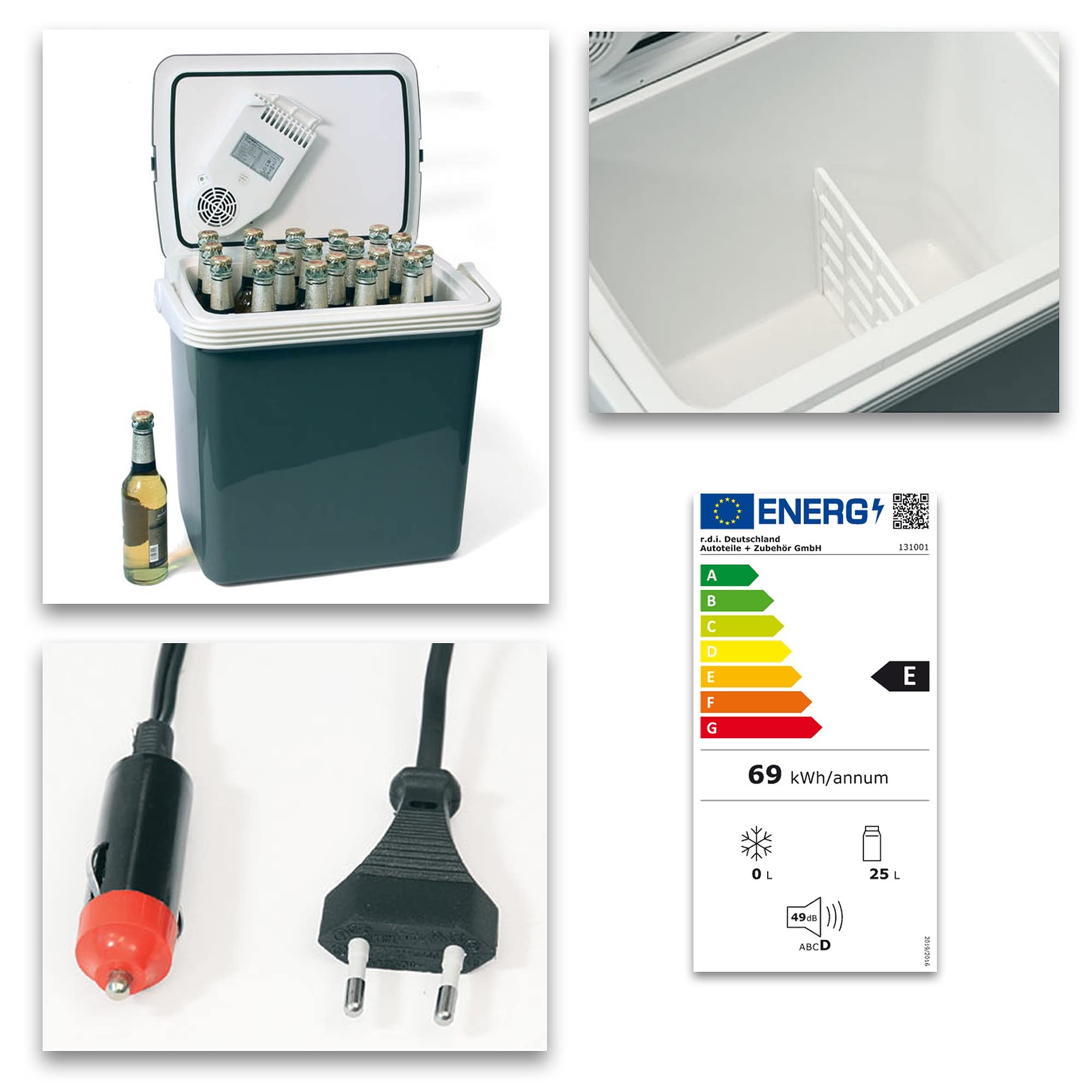 Dino KRAFTPAKET 131001 lodówka turystyczna 12 V, 230 V (ciepło i chłodzenie), wysokość: 44 cm, rozmiar: 32 l (netto), elektryczna lodówka do samochodu, łodzi, na kemping, A++ z trybem ECO