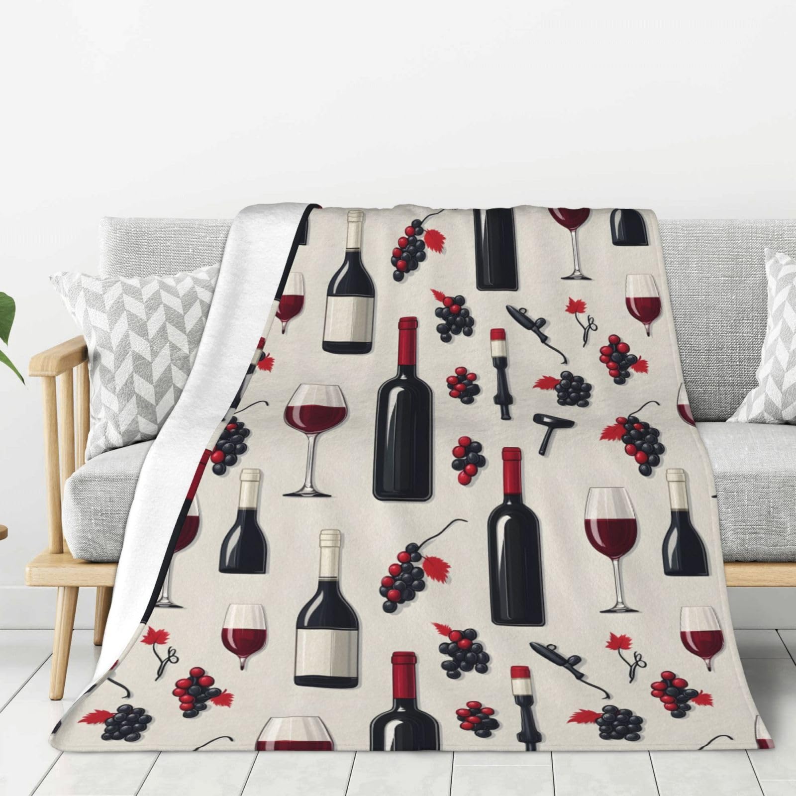 Couverture legere en flanelle imprime bouteille de vin, le cadeau ideal pour proches