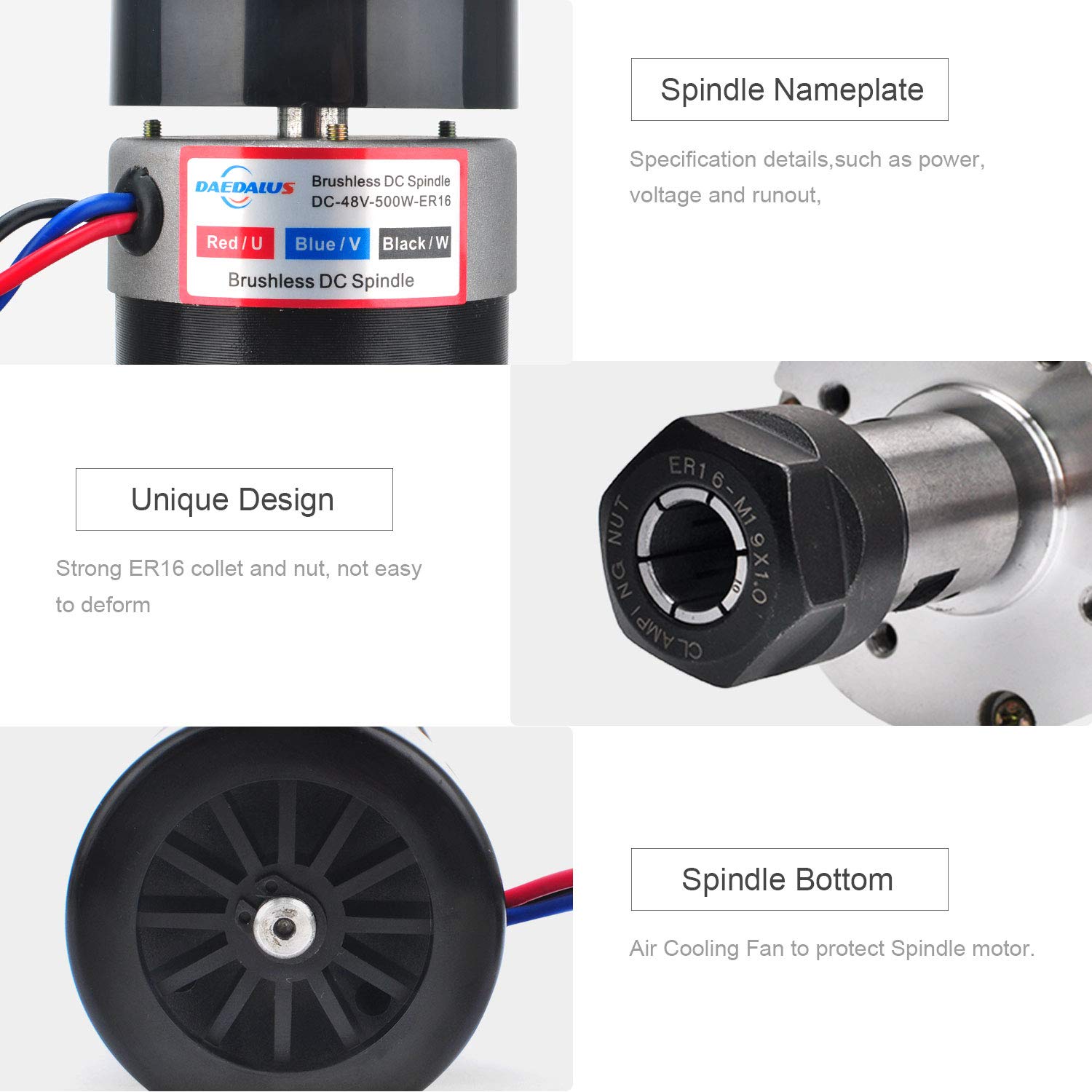 Exclusive Discount 60% Price Daedalus CNC Brushless Spindle Motor, 500w, ER16, 48V DC, 12000RPM Black Friday - 80% OFF Daedalus CNC Brushless Spindle Motor, 500w, ER16, 48V DC, 12000RPM