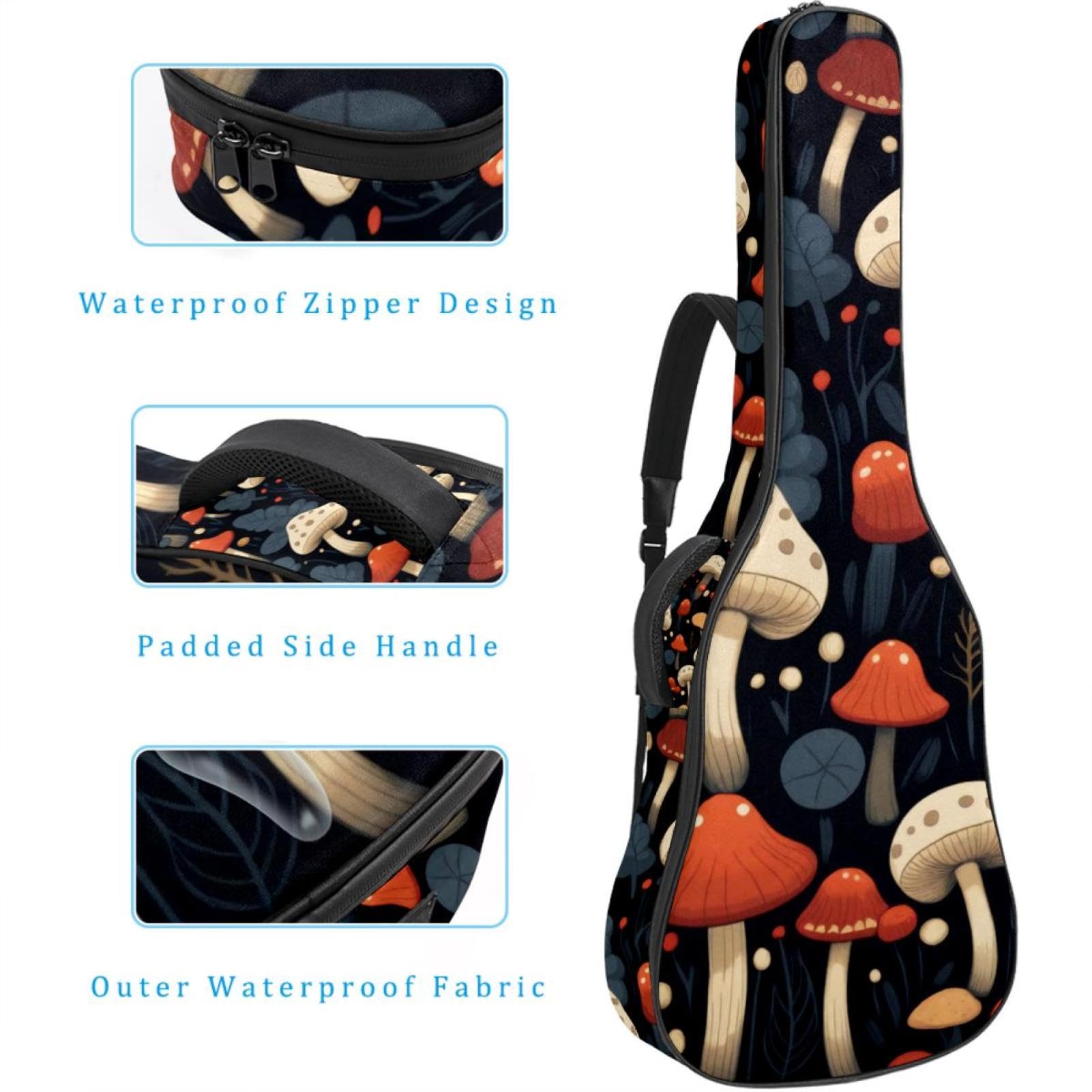 Tasche für Akustikgitarre, große Universal-Gitarrenkoffer passend für 40/41/42 Zoll, wasserdicht mit Schutzschicht, Schwarz Pilzmuster, mehrfarbig, 42.9x16.9x4.7 in, Gitarrentasche