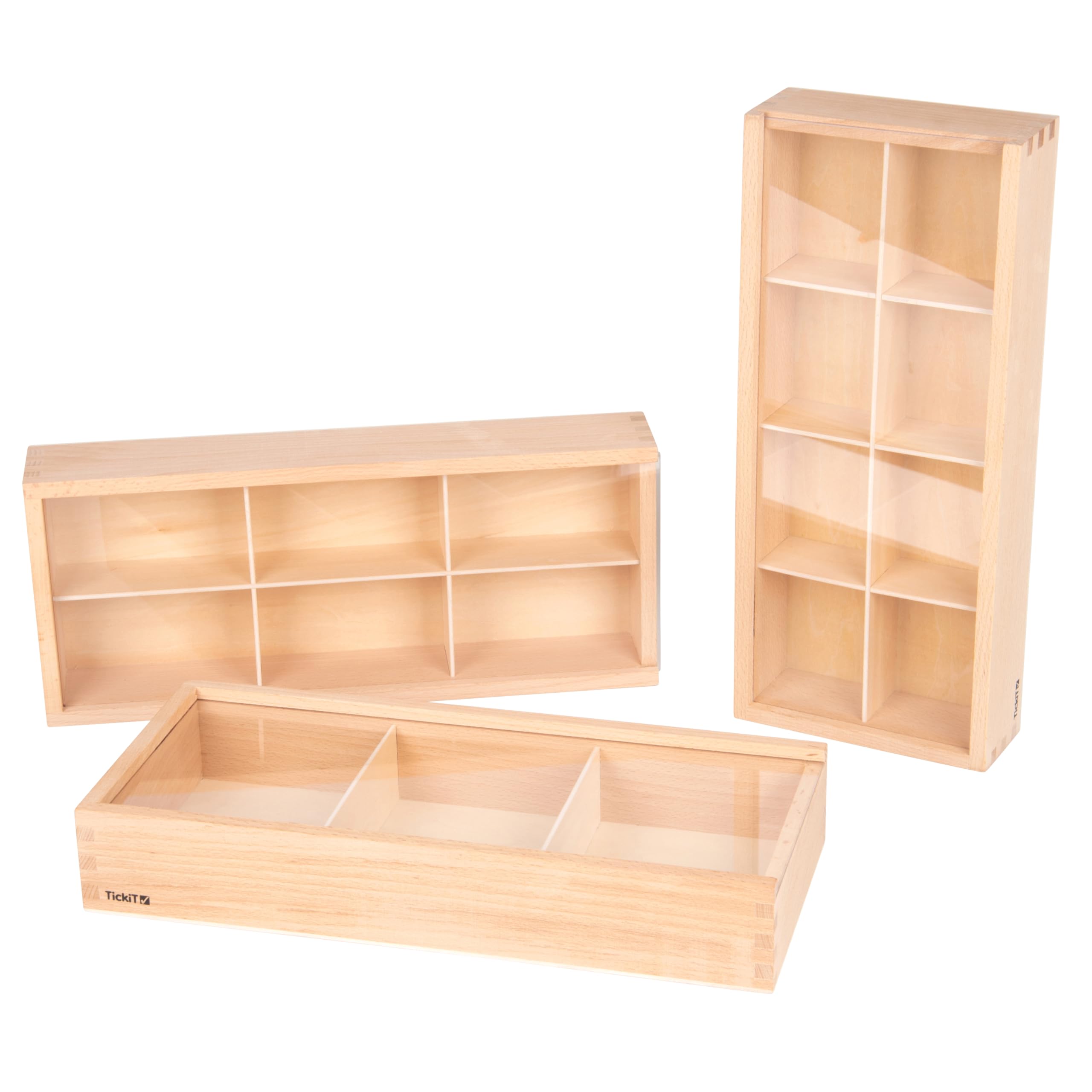 Tickit Clear Wooden Discovery Boxes - Pack Of 3