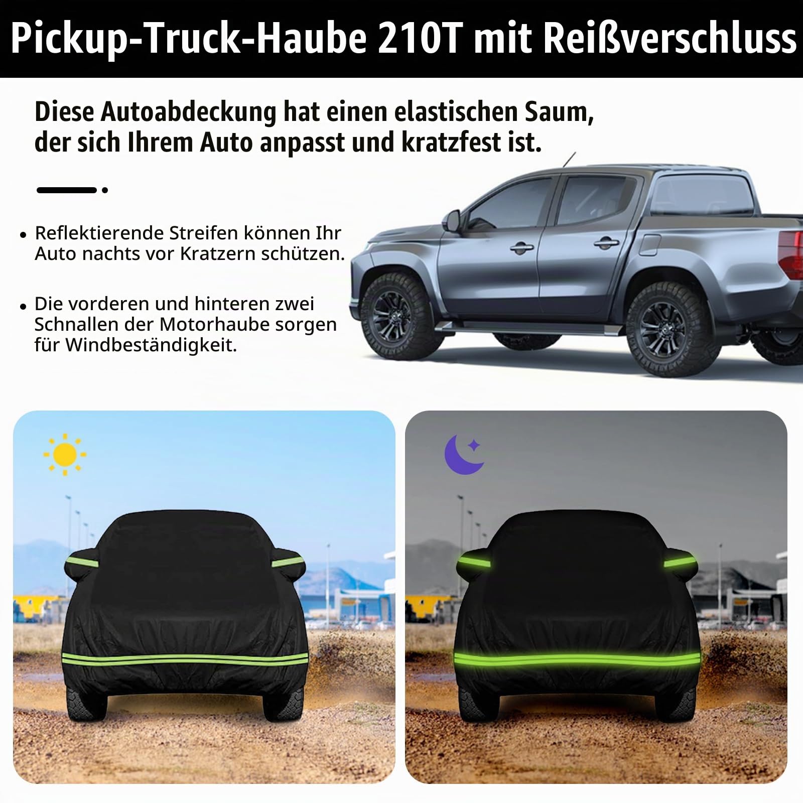 Pickup Autoabdeckung, Auto Abdeckplane abdeckplanen Vollgarage Ersatz für Ford Ranger Toyota Hilux Nissan Navara Amarok 210D Outdoor wasserdichte Staubdicht Abdeckung Pickup Autoplane Vollgarage