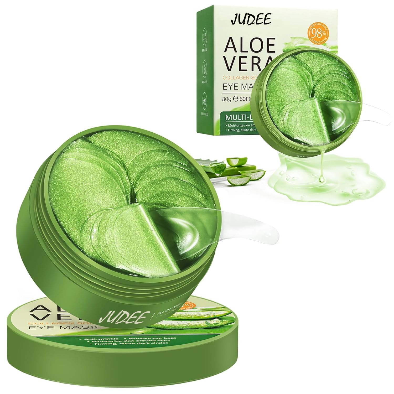 Judee Under Eye Patches, 60 Pieces, Collagen Anti-Ageing Eye Mask for Dark Circles, Fine Lines and Puffiness (GREEN)-image-36