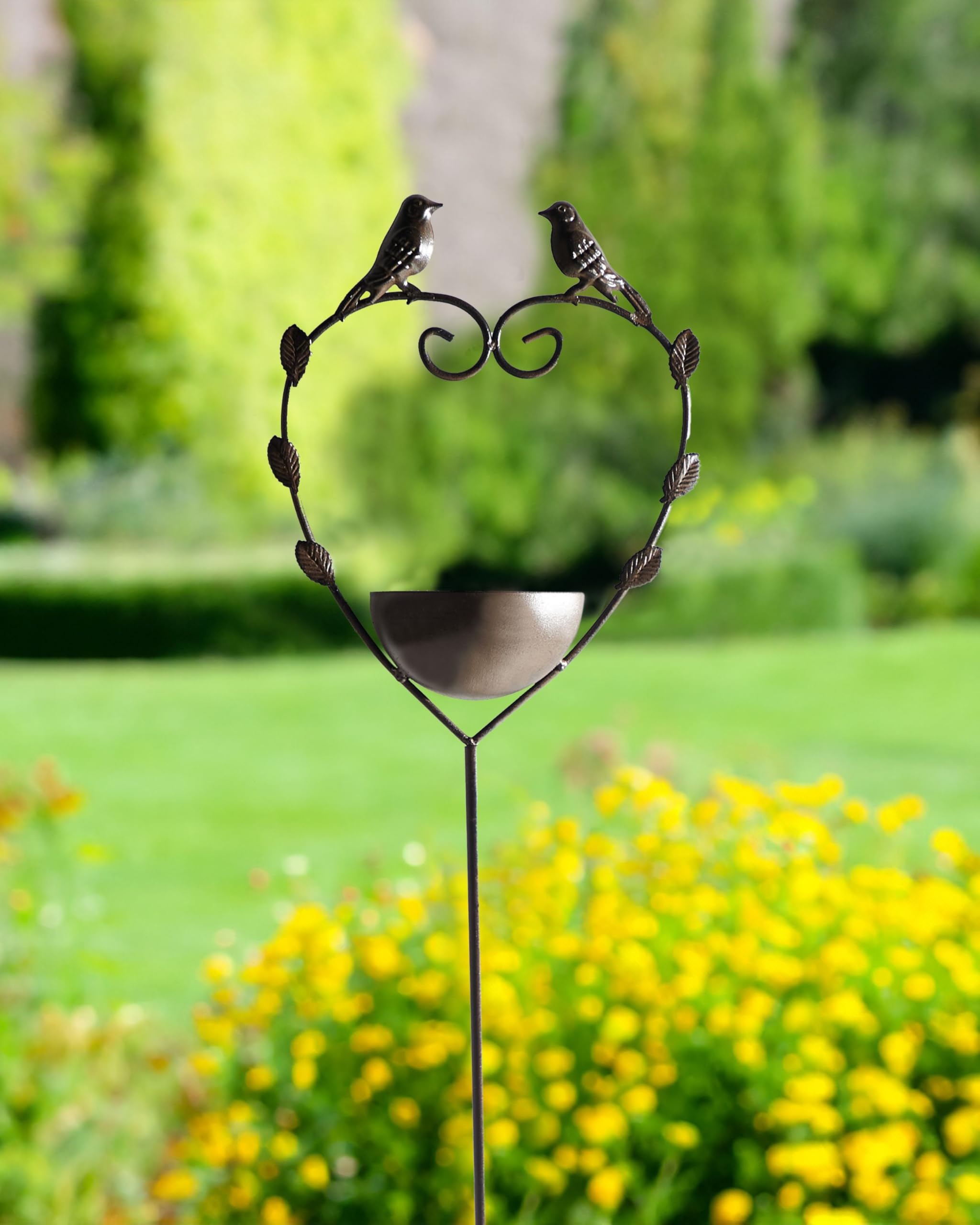 Bebedero para pájaros de jardín para exterior pileta de hierro antiguo decorativo marrón Sparrow