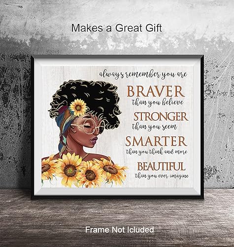Miniatura 4 de African American Wall Art & Decor - Black Art - African American Women, Girls - Always Remember You Are Braver Than You Believe - Positive
