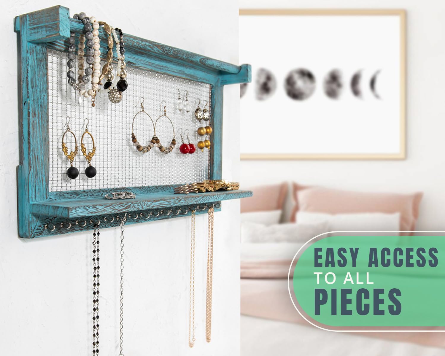 Joyero Pared Soporte Para Collares De Pared / Organizador De Joyas Para  Colgar / Perchero De Pared Para Joyas / Almacenamiento De Joyas De Madera /  Perchero Para Collares Con Ganchos -, image size:1500x1200
