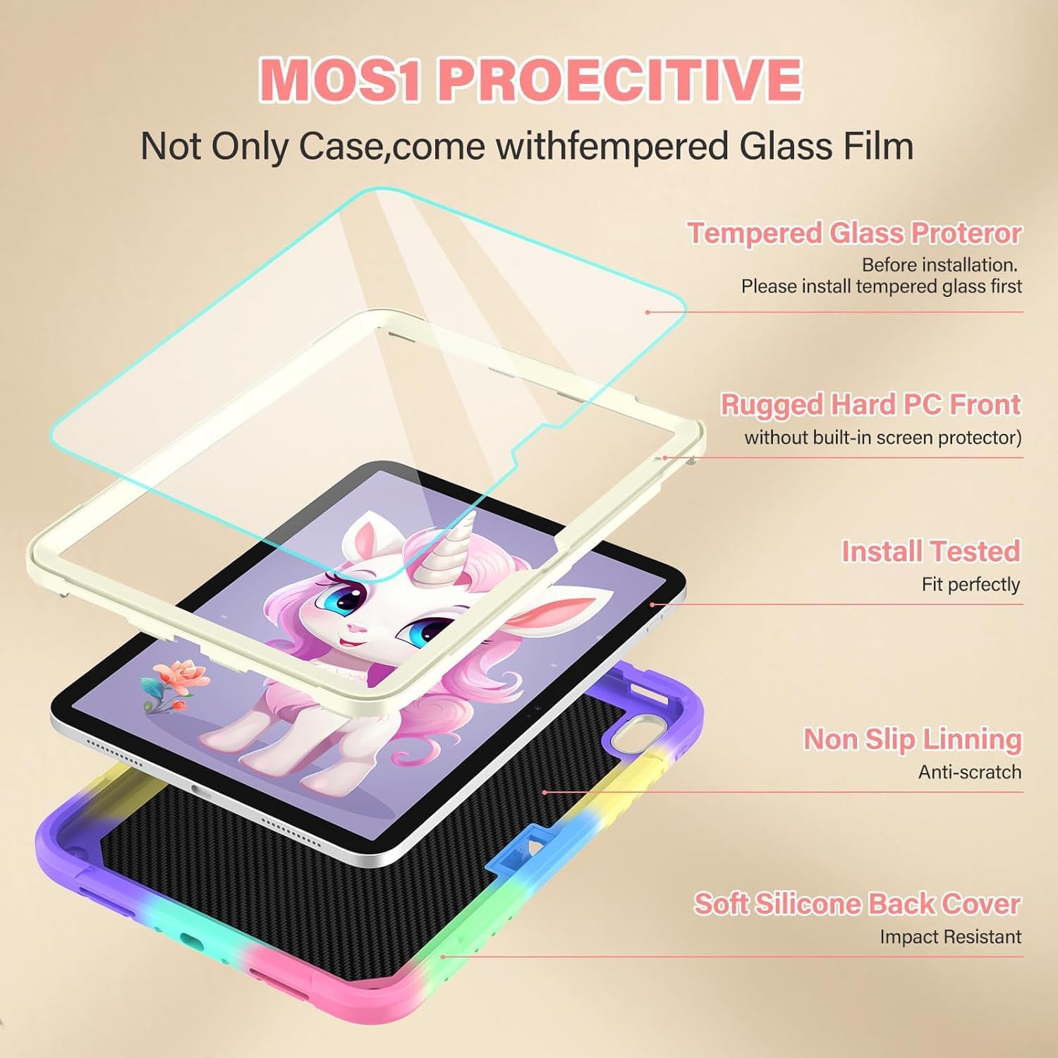 TOMORRY for iPad (A16) 11th Generation 11 Inch 2025/iPad 10th Generation Case 10.9 Inch 2022 with Tempered Glass Screen Protector,Unicorn Stand,Shoulder Strap,for iPad 10 Case Kids Girls (Colorful)