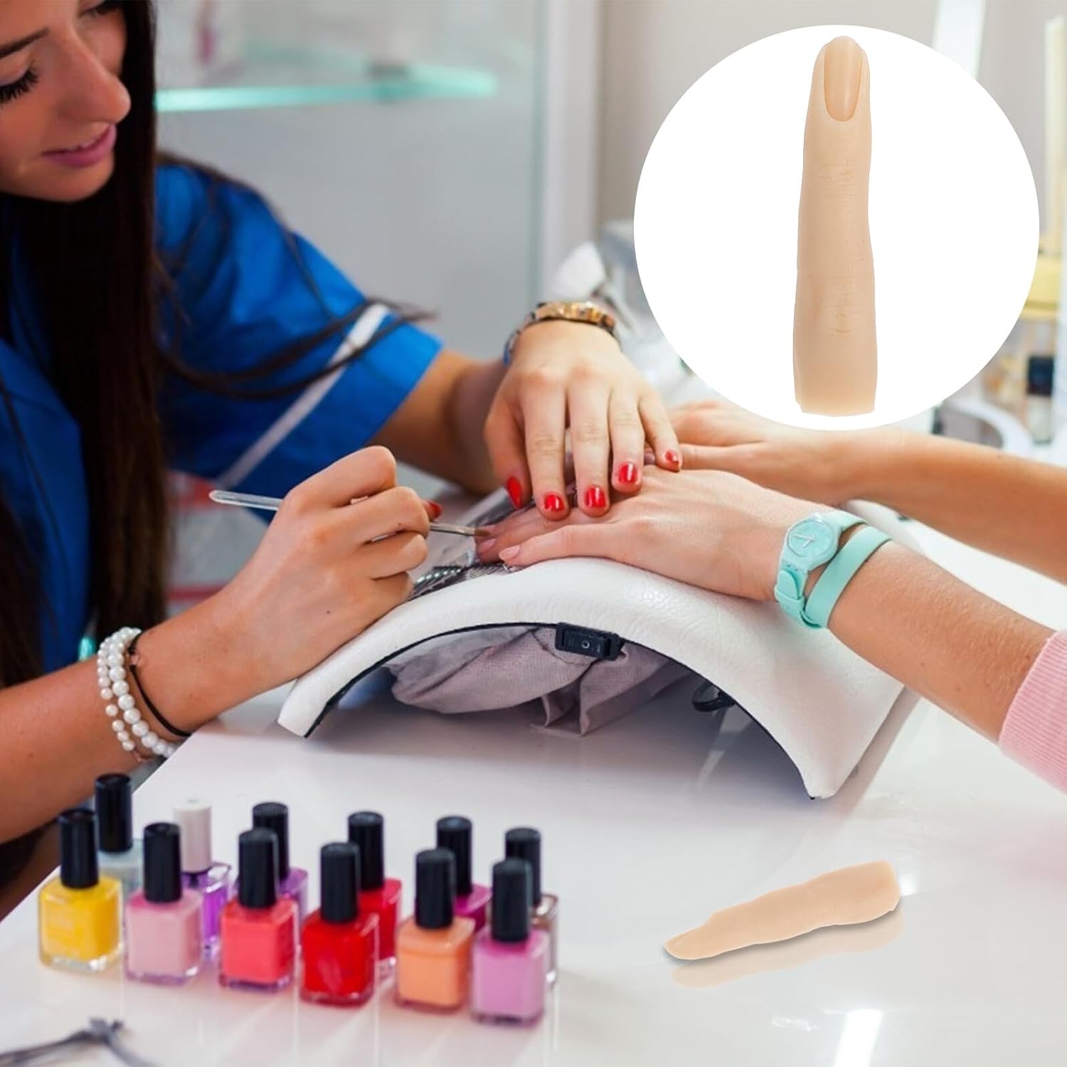 KICHOUSE Silicone Manicure Practice Finger Model, Bendable Fake Nail Training Hand for Beginners and DIY Nail Art, Realistic Silicone Finger for Fingernail Practice and Ring Display,