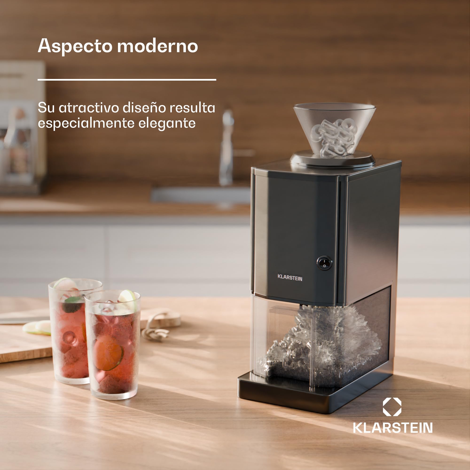 Klarstein Maquina Picar Hielo para - acero inoxidable, 15 kg/h, recipiente de 3,5 L, interruptor de seguridad, pies con ventosa, fácil limpieza, ideal para fiestas
