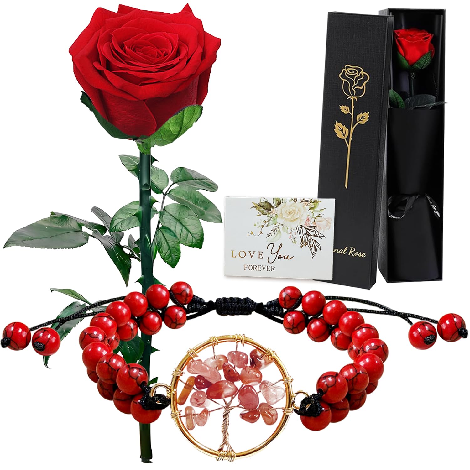 Ewige Rosen Geschenke für Frauen,Echte Konservierte Rose Einzeln mit Stiel,Rote Infinity Rosenstrauß Geschenkbox,Romantisches Blumen zum Jahrestag Valentinstag Geburtstag Weihnachtstag Muttertag