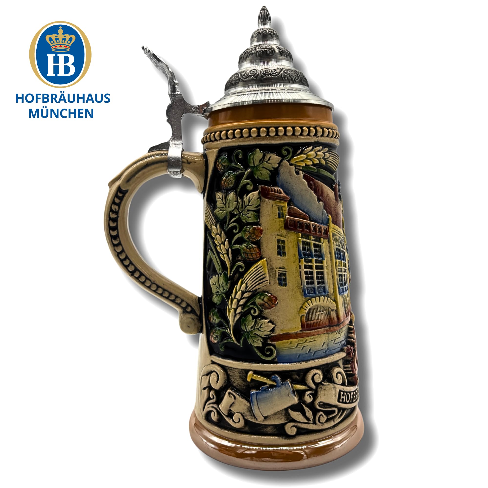 Reliefkrug Bierkrug Original "Hofbräuhaus" (0,25l, bunt) | Handarbeit Steinkrug | Bierbecher| Maßkrug | Geschenkidee für Herren und Damen
