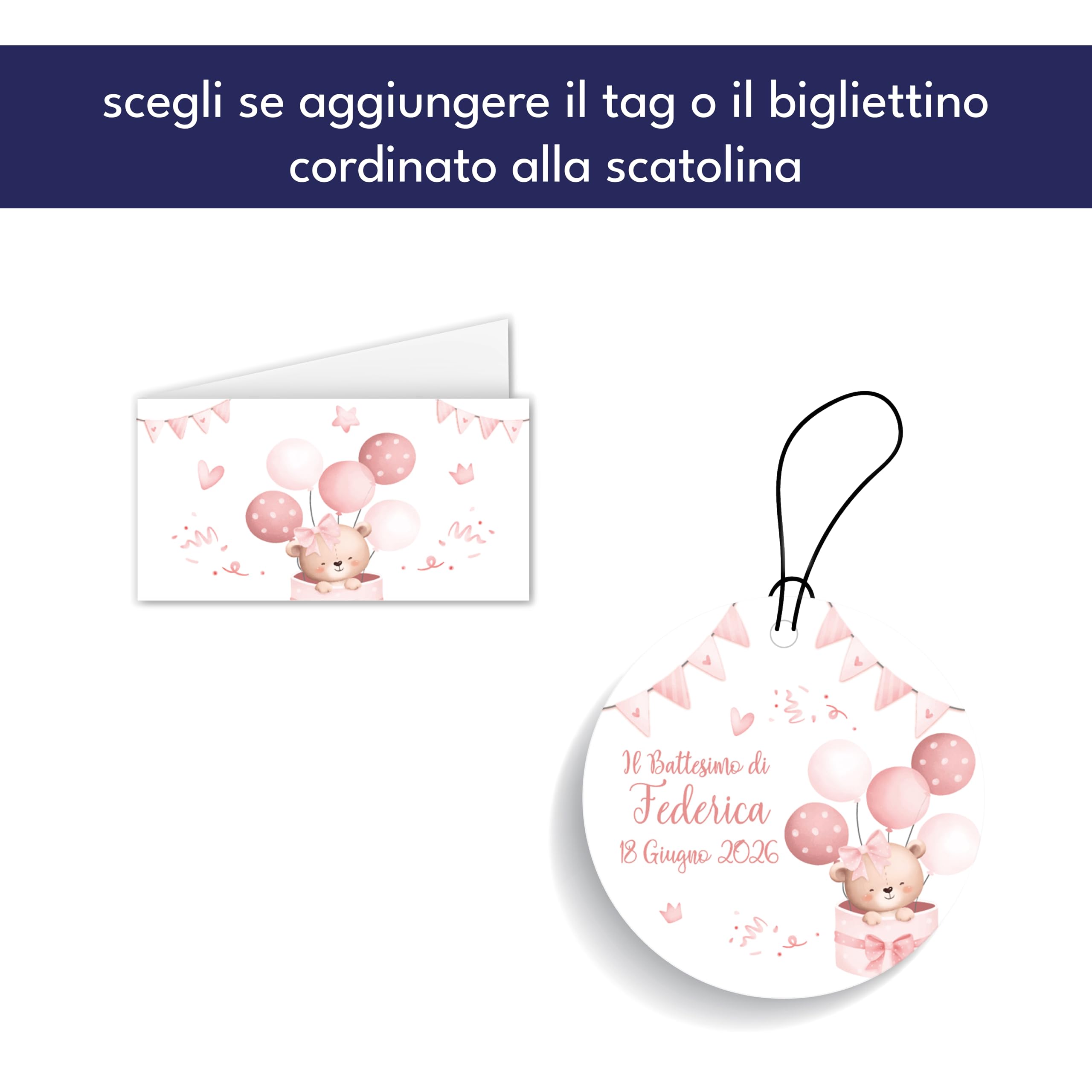 Scatoline Portaconfetti Nascita (24 Pezzi) – Personalizzabili con Nome e Data (Orsetto Festa Femmina)