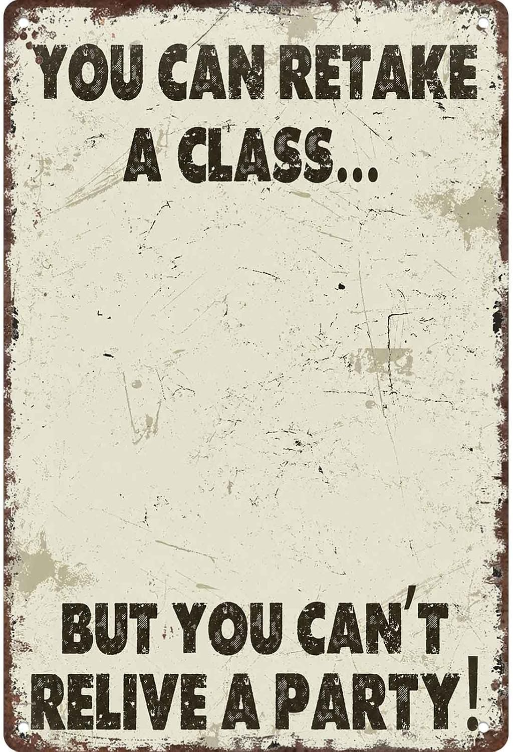 You Can Retake A Class But Can't Relive A Party Metal Sign 12x8 Inch