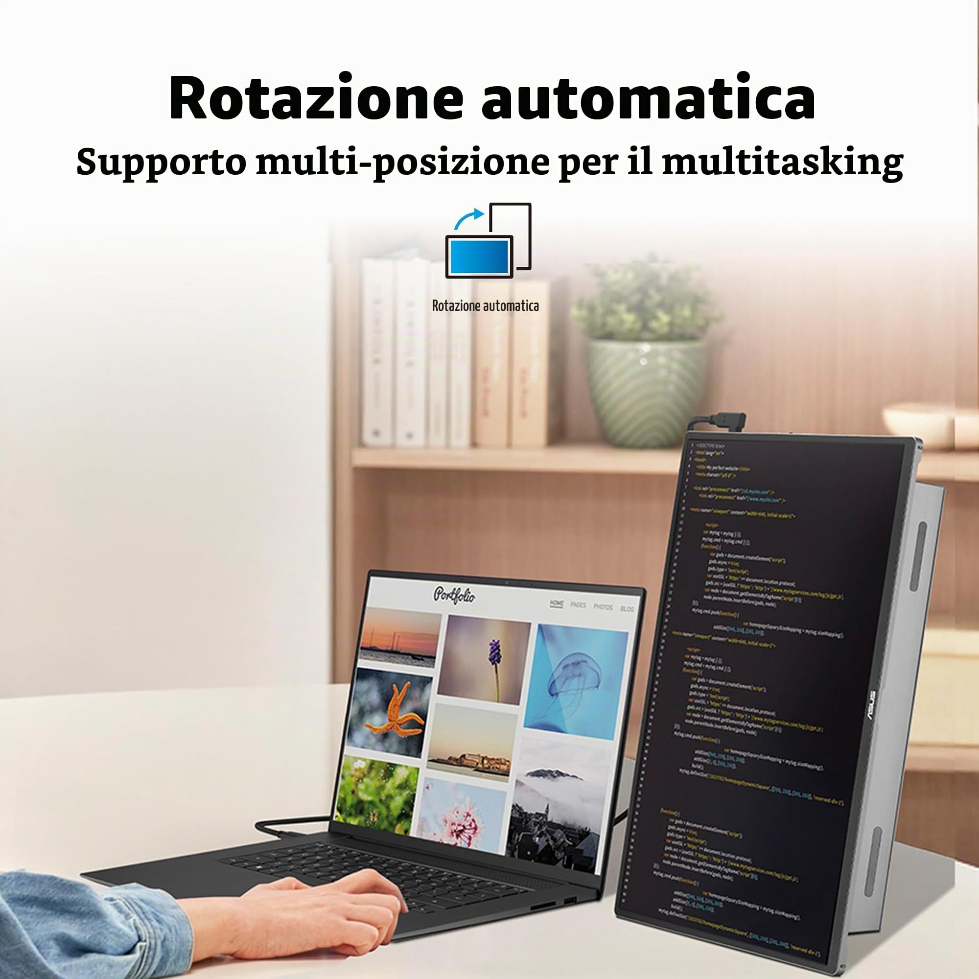 ASUS ZENSCREEN OLED MQ16FC, Monitor Portatile da 15, 6" WUXGA OLED, Nero | (1920 x 1200), 1ms (GTG), 60Hz, Auto Rotazione, Treppiede, USB-C, Mini-HDMI, Power Pass, Flicker Free, Low Blue Light